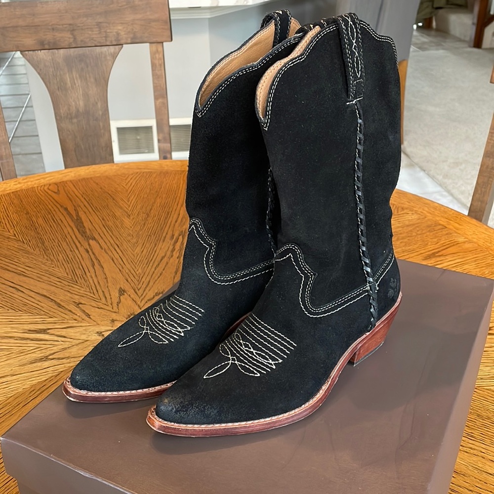 Patricia Nash Bergamo Black Suede Cowboy Boots